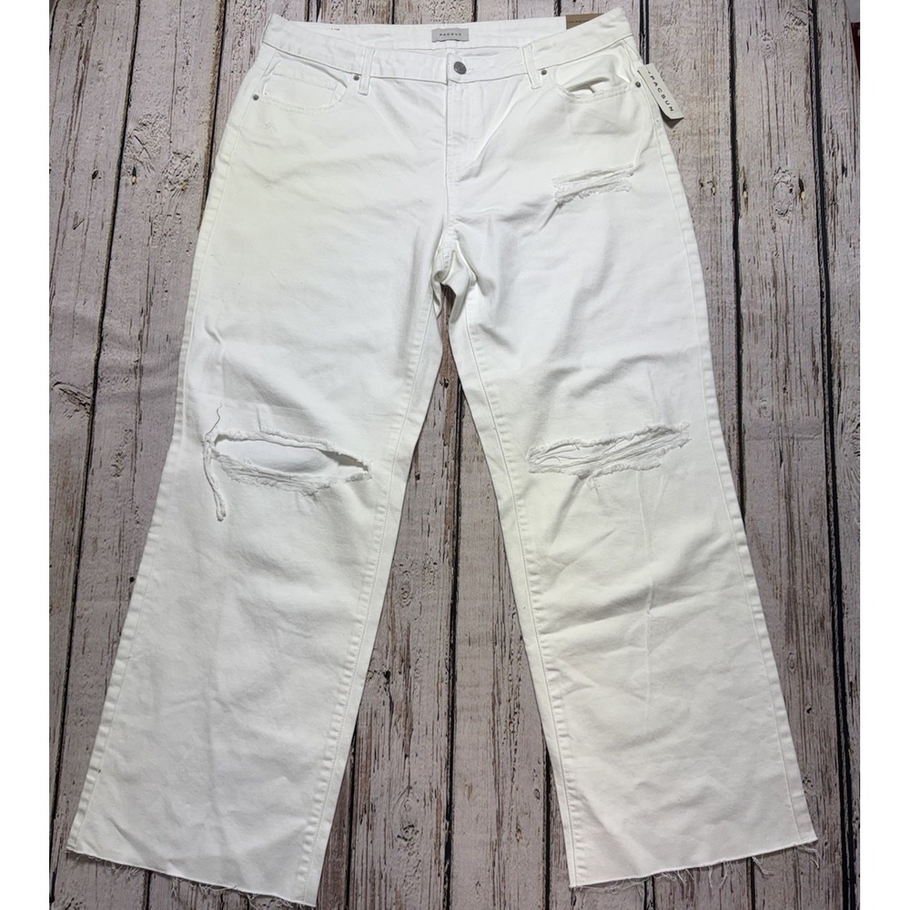 PACSUN White Low Rise Women's Wide Leg Distressed Raw Hem Jeans Size 32 NWT
